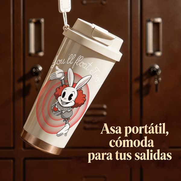 Kaffetermos 500ml Rostfritt Stål Abstrakt Design, Isolerad kaffemugg, läckagesäker resemugg med lock White