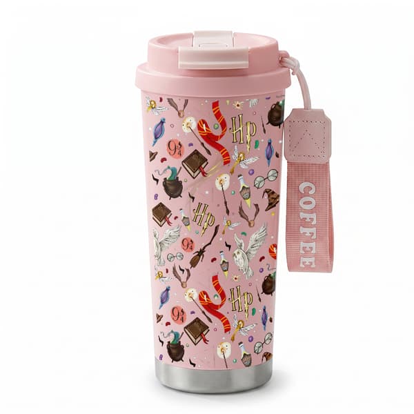 Kaffetermos 500ml Rustfritt Stål Tegneseriedesign Pink