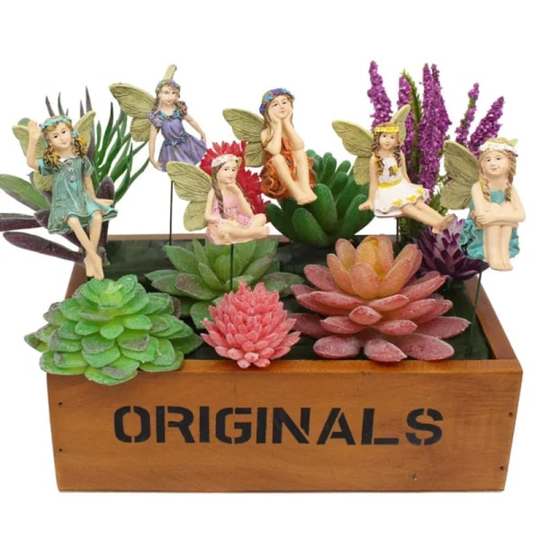 6 stk. miniature fefigurer til have, dekoration til feer udendørs, have, gård, hjem (sød fe)