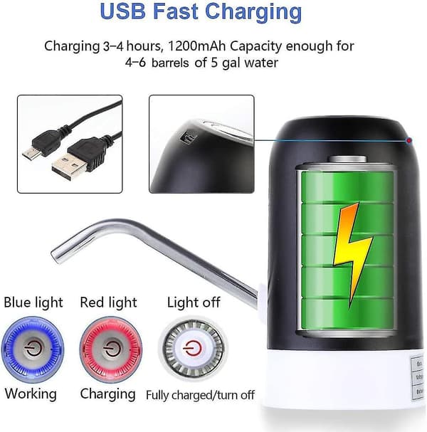 Elektrisk vattenpump för vattenflaska, bärbar USB-laddning