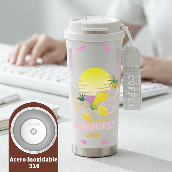 Termisk kaffekopp 500ml 316 rustfritt stål tegneseriedesign White