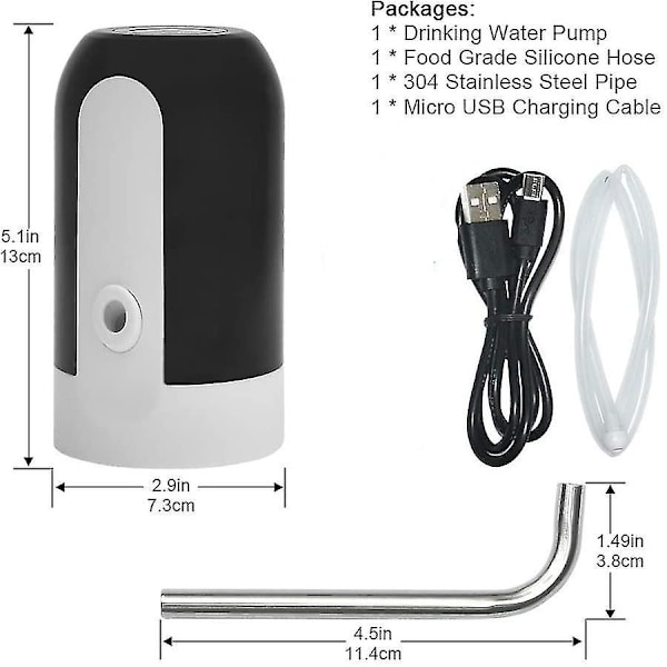 Elektrisk bærbar vannflaskepumpe med USB-lading