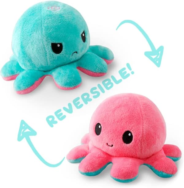 Den Originale Vendbare Blæksprutte Plyslegetøj - Pink + Aqua - Søde Sensoriske Fidget Udstoppede Dyr, der Viser Dit Humør, 10 cm