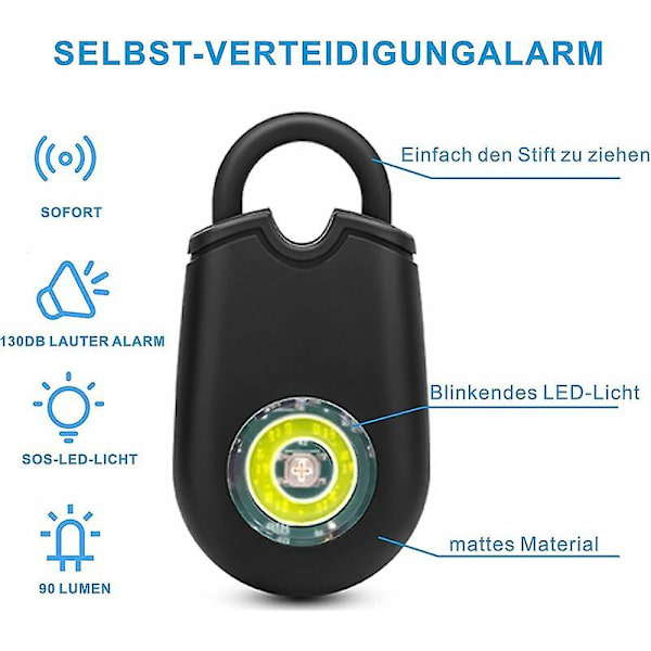 Henkilökohtainen taskuhälytin naisille - Treero - Itsepuolustus - Avaimenperä - Taskuhälytin - 130 Db - LED-valolla - Naisille ja tytöille - Valkoinen