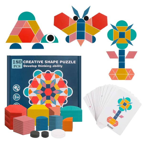 180-delars trä-tangram mönsterbyggset