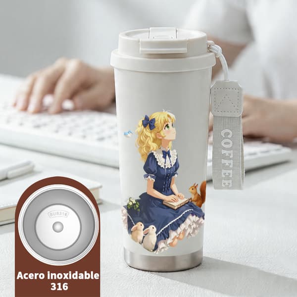 Kaffetermos 500ml 316 Rustfritt Stål Dyreprint Design White