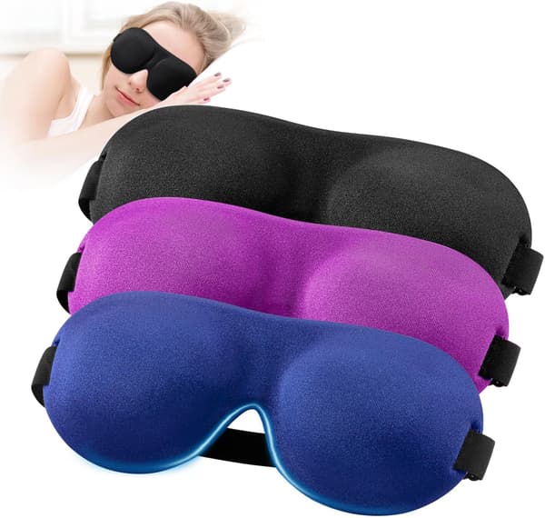 Sovemaske til ryg- og sidesovere, 3-pak, 100% lysblokerende 3D-øjenmasker til søvn