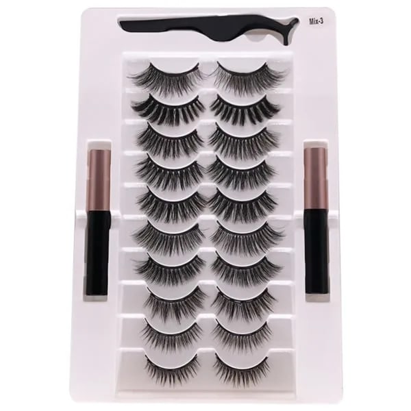 10 paria magneettisia tekoripsiä ja 2 eyeliner-settiä, luonnollinen ulkonäkö ja uudelleenkäytettävä