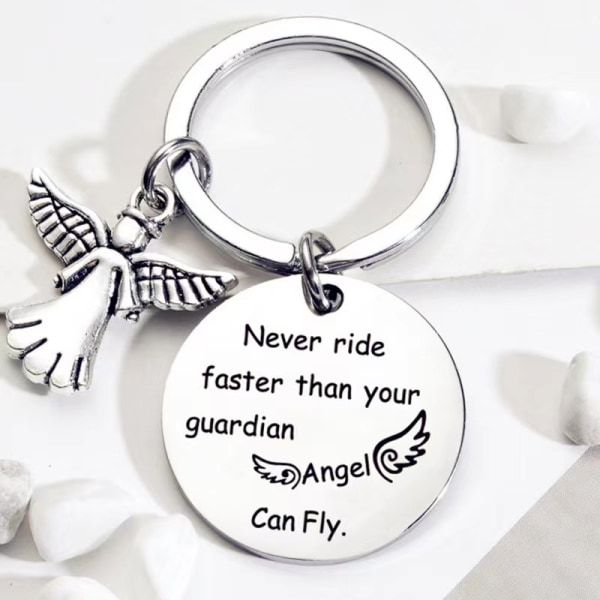 1 angel pendant with engraved stainless steel keychain for safe