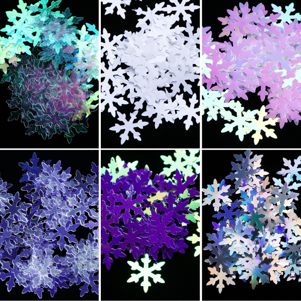 5 lådor holografisk snöflinga jul nageldekorationer 3D