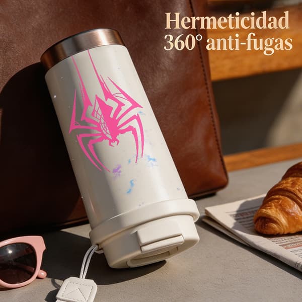 Kaffetermos 500ml Rostfritt Stål Blommig Design, Isolerad kaffemugg, läckagesäker resemugg med lock White