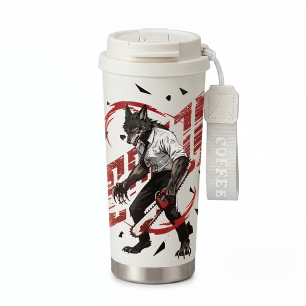 Termosmugg 500ml Rostfritt Stål Halloween Design, Isolerad kaffemugg, läckagesäker resemugg med lock White