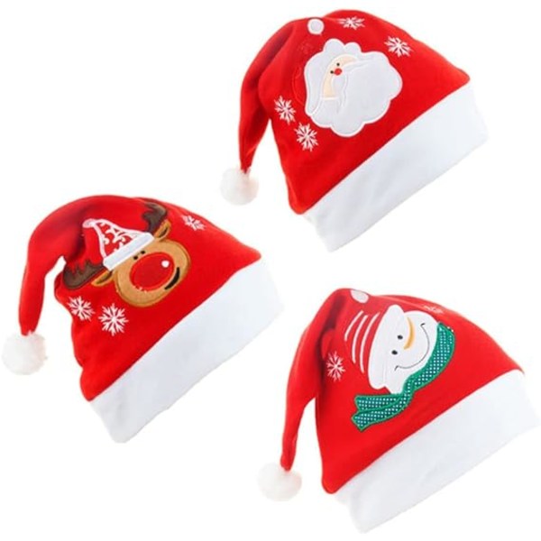 Christmas Hats 3 Pieces Santa Hats 11.6"X15.2" Plush Santa Hats