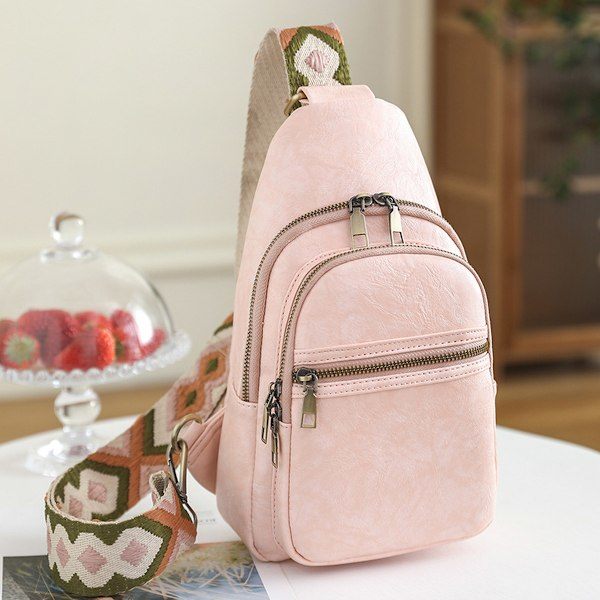 Bröstväska för kvinnor Sling Bag Liten Axelväska Dagsryggsäck Gitarrrem Plånbok PU-Läder Satchel Axelväska Stor Slingryggsäck