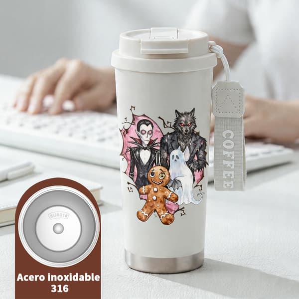 Bærbar Kaffe Termokande 500ml Rustfrit Stål Sødt Design White