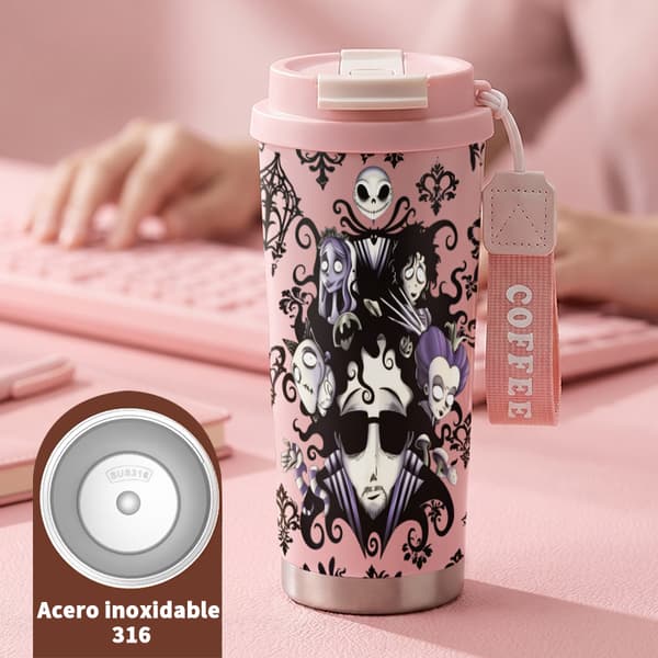 Kaffetermokande 500 ml rustfrit stål festligt design Pink