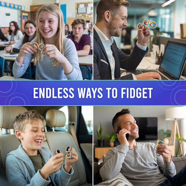 Fidget Leksaker Vuxna - Magnetiska Fidget Ringar - Snurra, Koppla & Lek - Beroendeframkallande Fidget Leksak för Pojkar & Flickor
