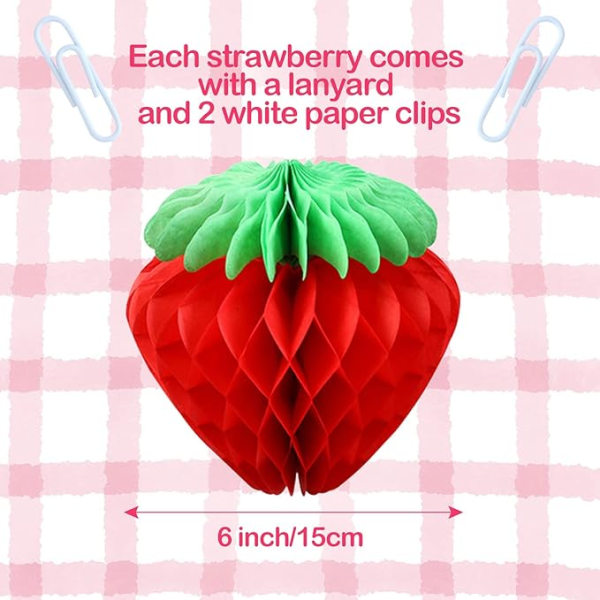 8-pack Jordgubbspappersbollar, Strawberry Honeycomb Party