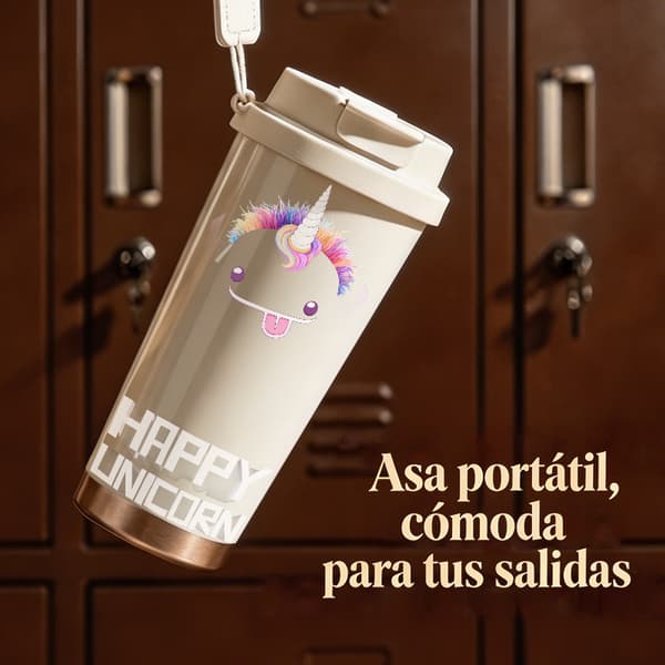 Kaffetermos 500ml Rostfritt Stål Tecknad Design, Isolerad kaffemugg, läckagesäker resemugg med lock White