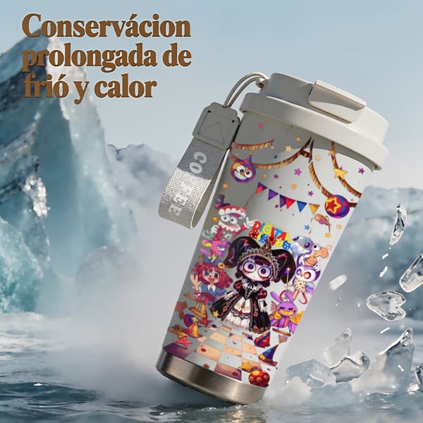 Kaffetermos 500ml Bärbar Djurmönsterdesign, Isolerad kaffemugg, läckagesäker resemugg med lock Black