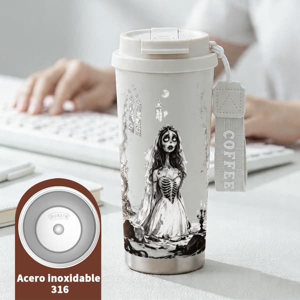 Termosmugg 500ml Rostfritt Stål Djurdesign, Isolerad kaffemugg, läckagesäker resemugg med lock White