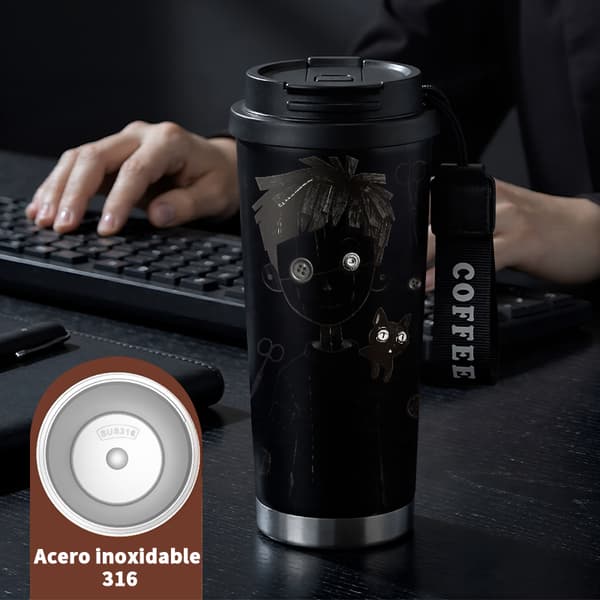 Kaffetermos 500ml Rustfritt Stål Tegneseriedesign Black