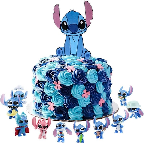 10 kpl Lilo ja Stitch kakkukoristeita lasten syntymäpäiväkakkuun Lilo ja Stitch -teemajuhliin