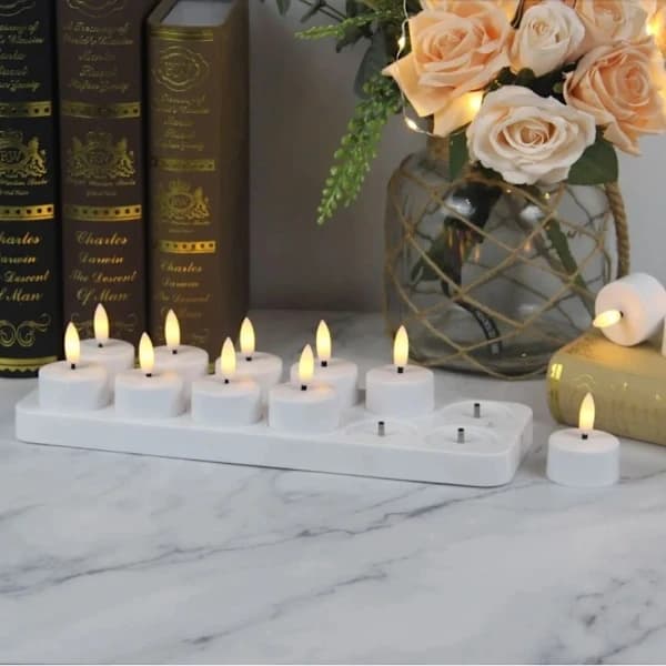 12-pakning - Telys - Oppladbare - LED-lys med kontroll og timer,A