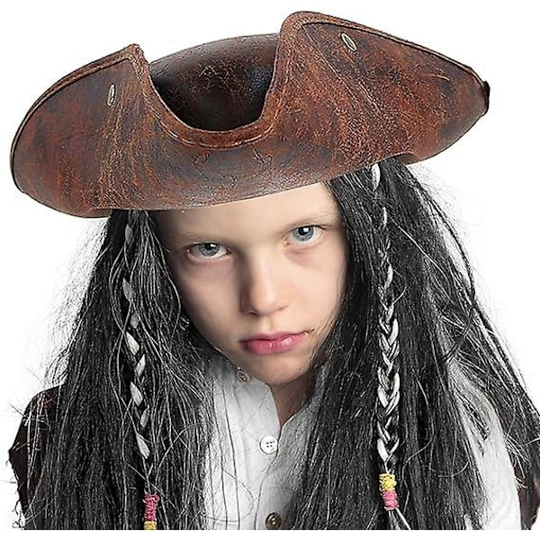 Kunstig læder pirathat - Brun slidt læder kolonitid tricorn hat