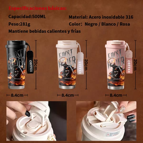 Termokaffekrus 500ml 316 Rustfrit Stål Grafisk Design Black