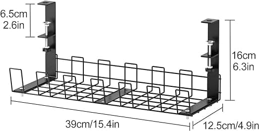 1 Stycke Svart Under-Bords Kabelhanteringstråg, Borrfri, Metall