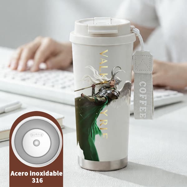 Kaffetermos 500ml 316 Rustfritt Stål Grafisk Design White