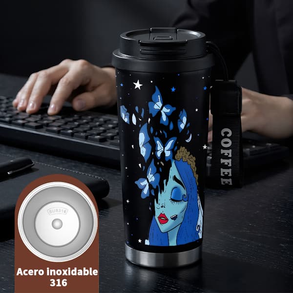 Kaffetermos 500ml Rostfritt Stål Modern Design, Isolerad kaffemugg, läckagesäker resemugg med lock Black