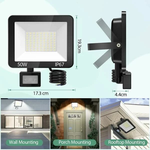 Salg av 50W LED-flomlys for utendørs bruk med bevegelsessensor, IP66 vanntett LED-flomlys med sensor, A