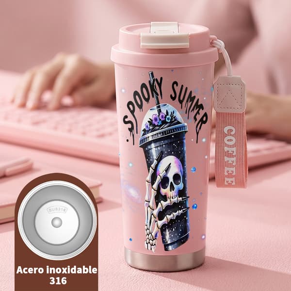 Kaffetermokande 500ml 316 Rustfrit Stål Farverigt Design Pink