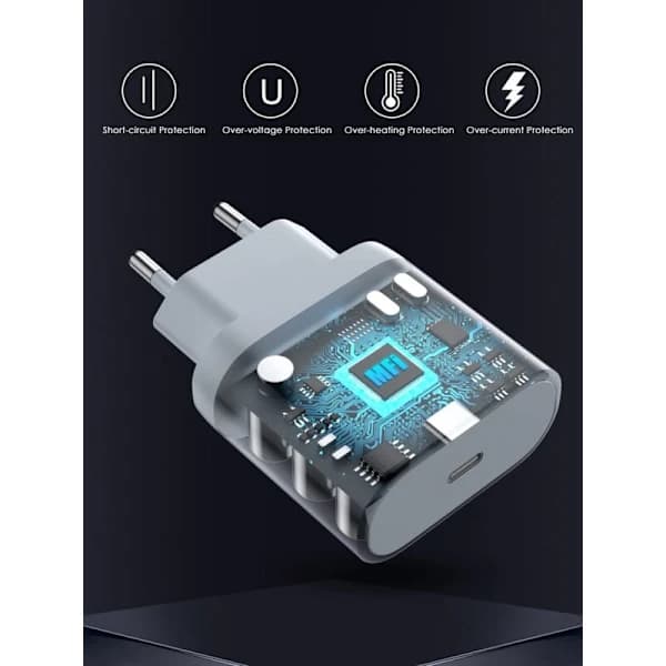 20W USB C Hurtiglader og 1M Lightning Kabel Strømadapter Jack Hurtiglading for iPhone 14/14 Pro/14 Pro Max/13/12/11,A