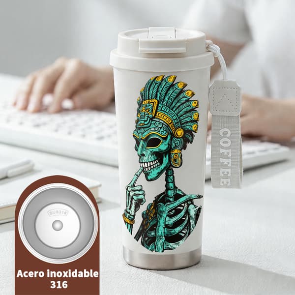 Kaffetermos 500ml Rustfritt Stål Vintage Design White