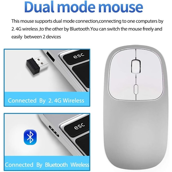 1 kpl Ladattava Kaksoistila 2.4G Bluetooth Langaton Hiiri
