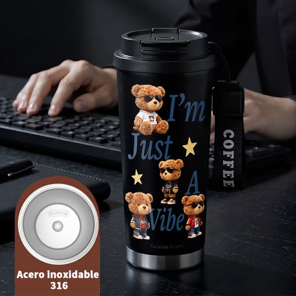 Kaffe Termokande 500ml Rustfrit Stål Sødt Design Black