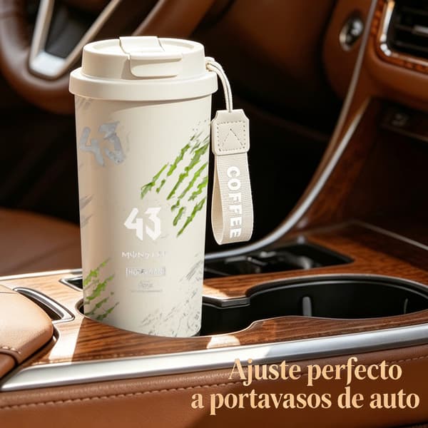 Bärbar kaffetermos 500ml rostfritt stål djurdesign, Isolerad kaffemugg, läckagesäker resemugg med lock White