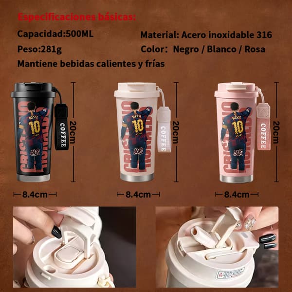 Termoskaffemugg 500ml Rostfritt Stål Grafisk Design, Isolerad kaffemugg, läckagesäker resemugg med lock White