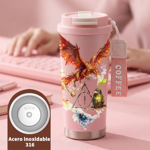 Termisk kaffekopp 500ml rustfritt stål med dyreprintdesign Pink
