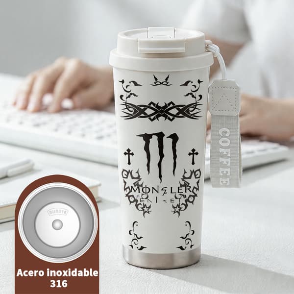 Bærbar kaffetermos 500 ml rustfritt stål trendy design White