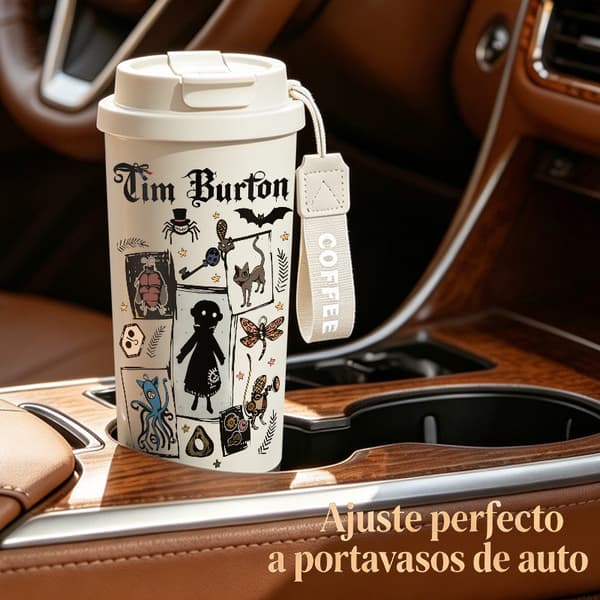 Bærbar kaffetermos 500 ml rustfritt stål kunstnerisk design White