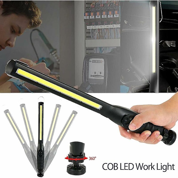 COB LED arbeidslys, USB-ladekontrolllampe, verkstedlommelykt med roterende bryter og roterende magnetisk base og krok for bilreparasjon, hjem