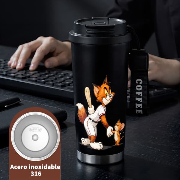 Termoskaffeemugg 500ml Rostfritt stål Minimalistisk design, Isolerad kaffemugg, läckagesäker resemugg med lock Black