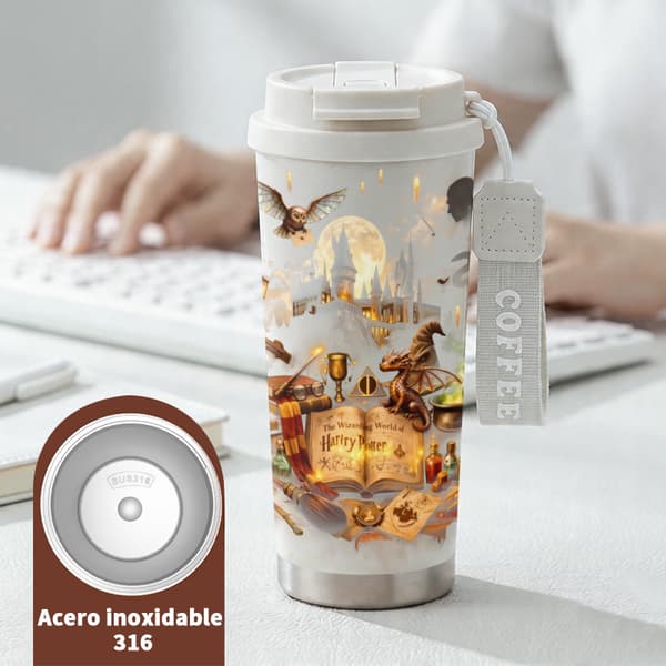Termosmugg 500ml Rostfritt Stål Söt Design, Isolerad kaffemugg, läckagesäker resemugg med lock White