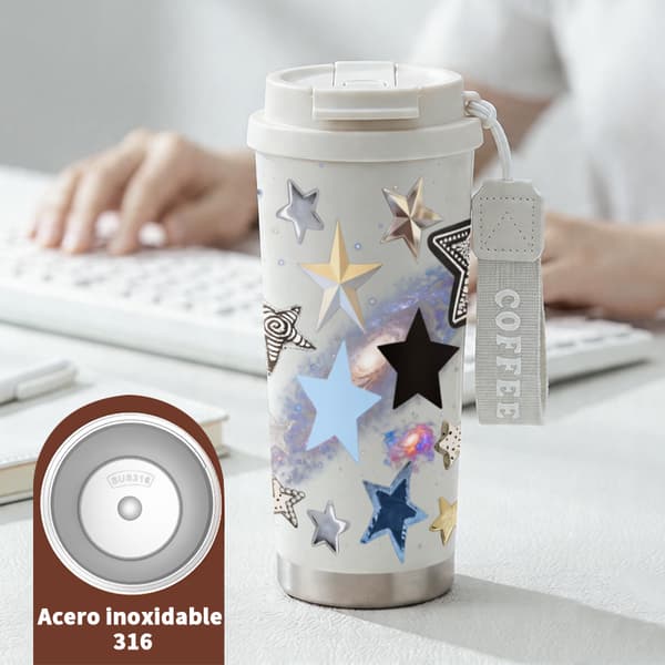 Kaffetermos 500ml Rostfritt Stål Anime Design, Isolerad kaffemugg, läckagesäker resemugg med lock White