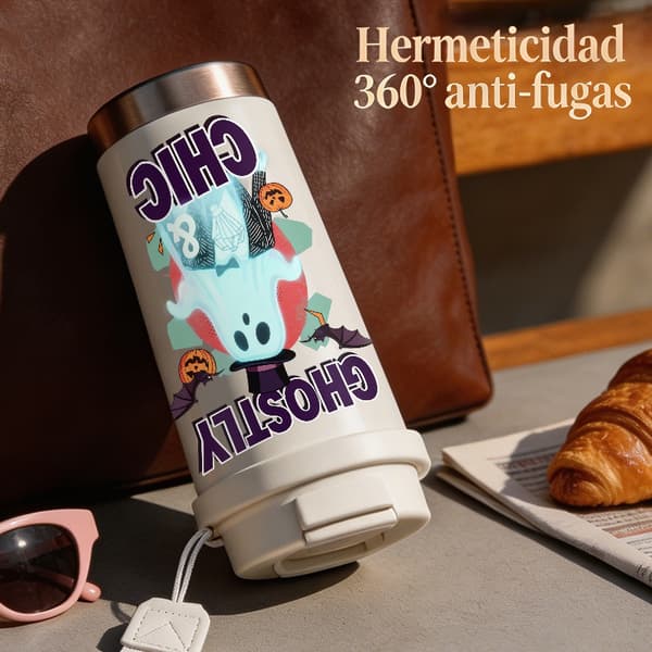 Termosmugg 500ml Rostfritt Stål Anime Design, Isolerad kaffemugg, läckagesäker resemugg med lock White