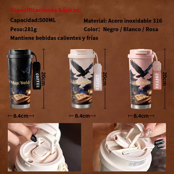 Termisk kaffekopp 500ml rustfritt stål grafisk design Pink